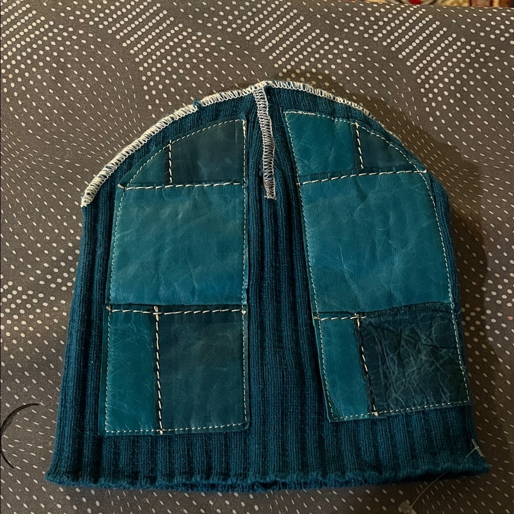 Teal Patchwork Knit Beanie
